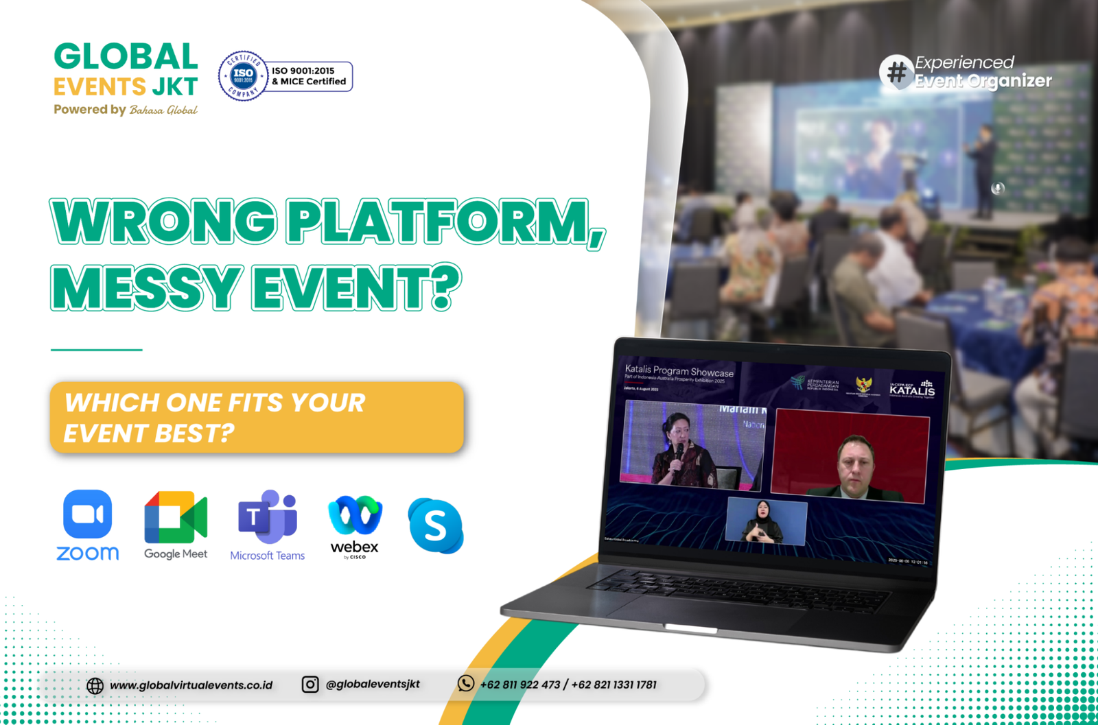 Read more about the article Zoom, Google Meet, Microsoft Teams, Webex, or Skype: Which Platform Fits Your Hybrid Event Best?