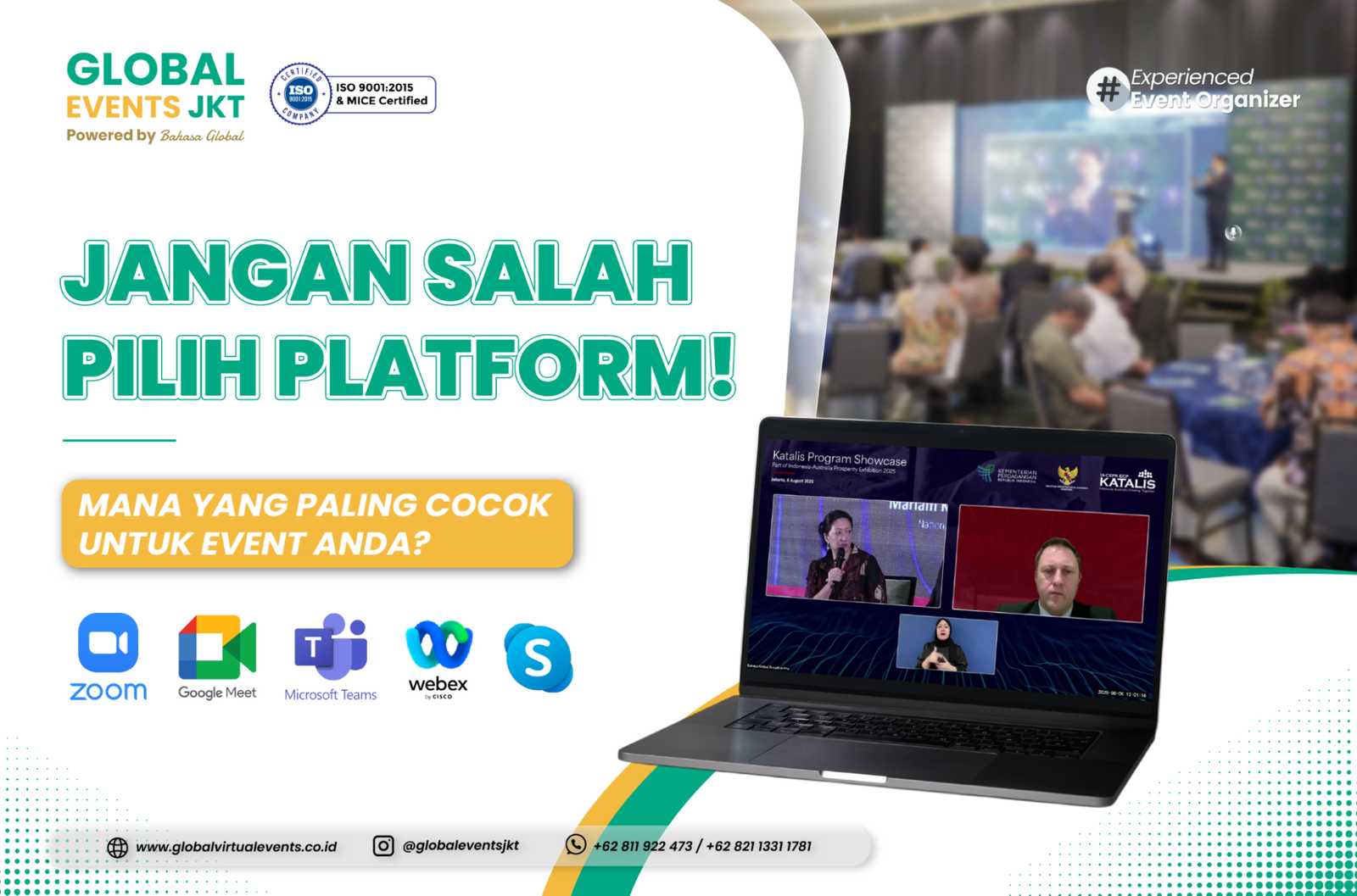 Read more about the article Zoom, Google Meet, Microsoft Teams, Webex, atau Skype: Mana yang Cocok untuk Hybrid Event Anda?